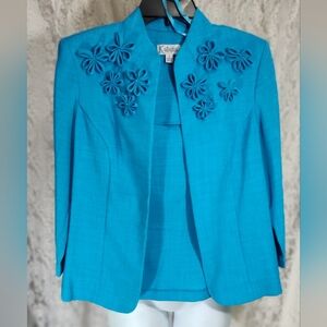 K Studio Collection Blue Jacket Blazer with Embroidered Details NWOT